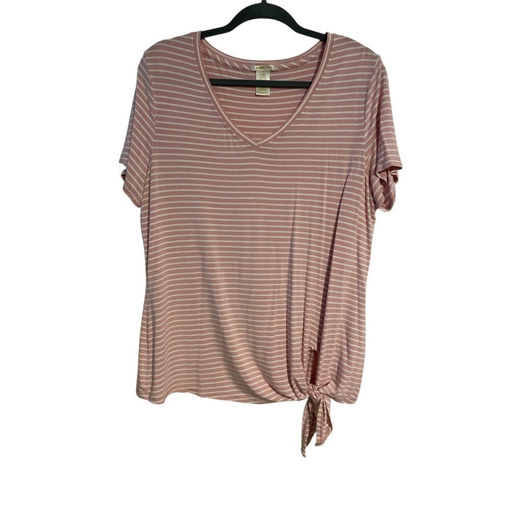 Matty M Womens Size XL Top Striped Pink White Front Tie Detail Soft Boho Casual